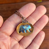 Bear silhouette necklace, labradorite and copper