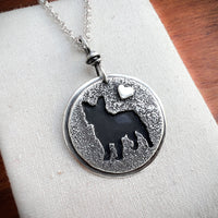 Frenchie dog pendant, sterling silver