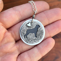 Rottweiler dog pendant, sterling silver