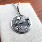 Dachshund sausage dog pendant, sterling silver