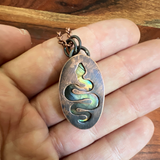 Snake silhouette necklace, labradorite and copper