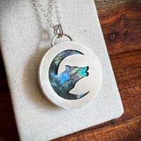 Wolf & moon necklace, labradorite & sterling silver
