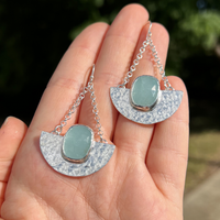 Aquamarine & hammered silver semi circle earrings