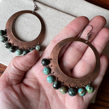 Copper and African turquoise hoop earrings