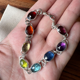 Rainbow gemstone bracelet, sterling silver, 7.25"
