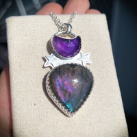 Labradorite & amethyst celestial pendant