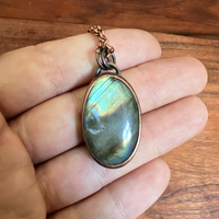 Snake silhouette necklace, labradorite and copper